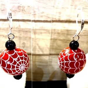 Ladies Halloween Red Firey Spider Earrings